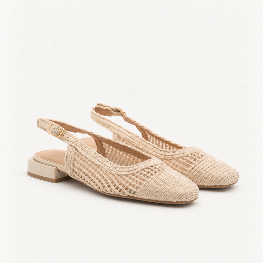 Sapatos FARO — Bege com salto baixo quadrado