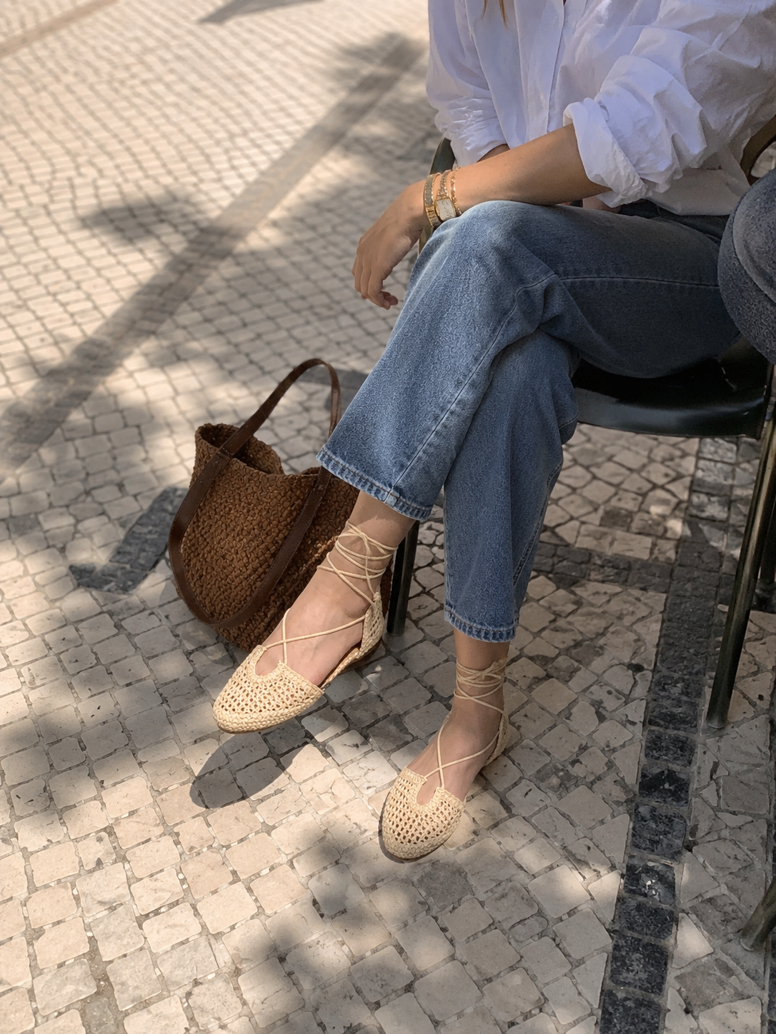 Sandálias boho bege estilo crochet