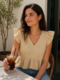 Blusa Xadrez Amarela com Folhos