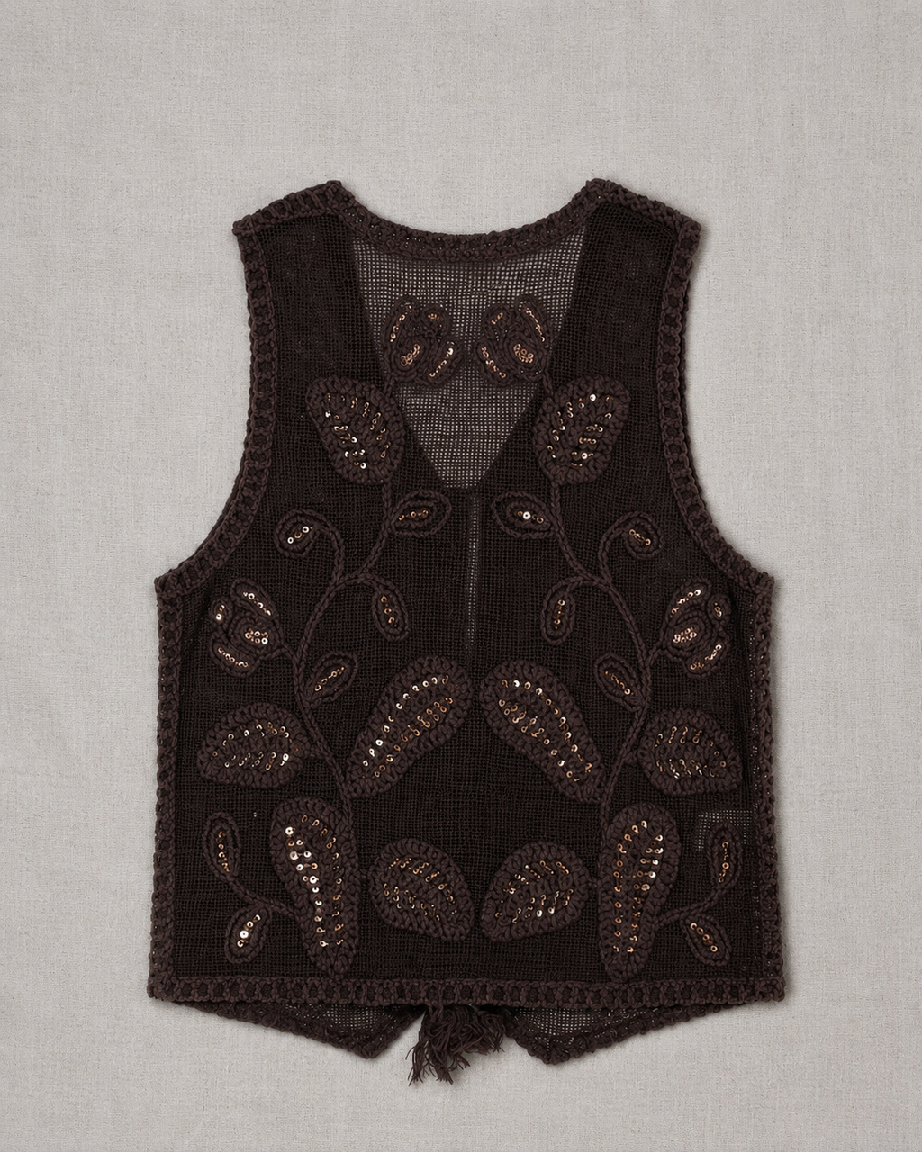 Colete Boho Bordado Castanho com Lantejoulas