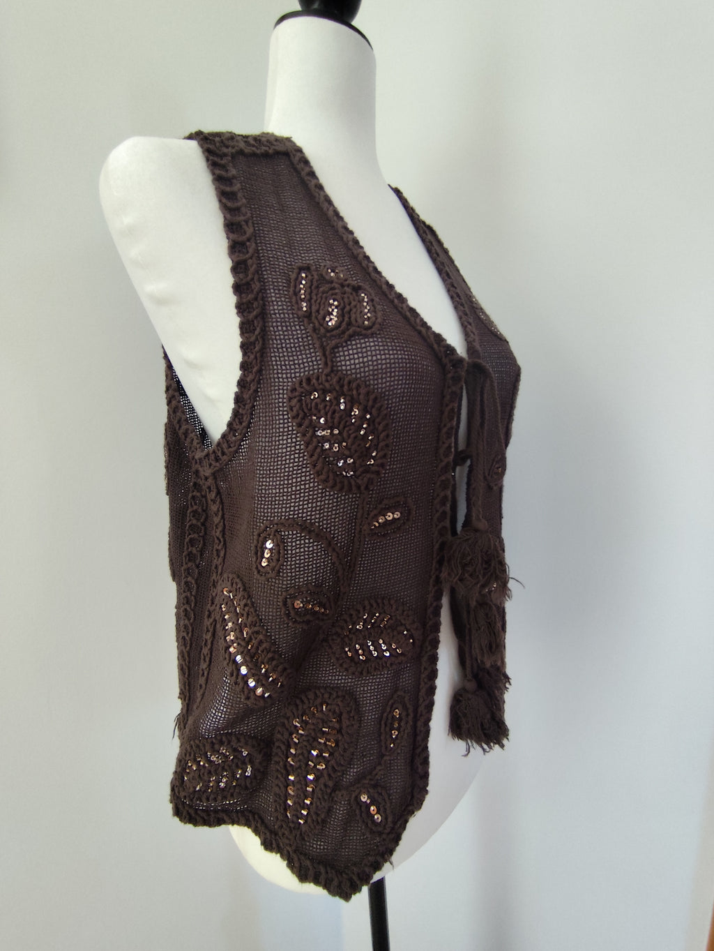 Colete Boho Bordado Castanho com Lantejoulas