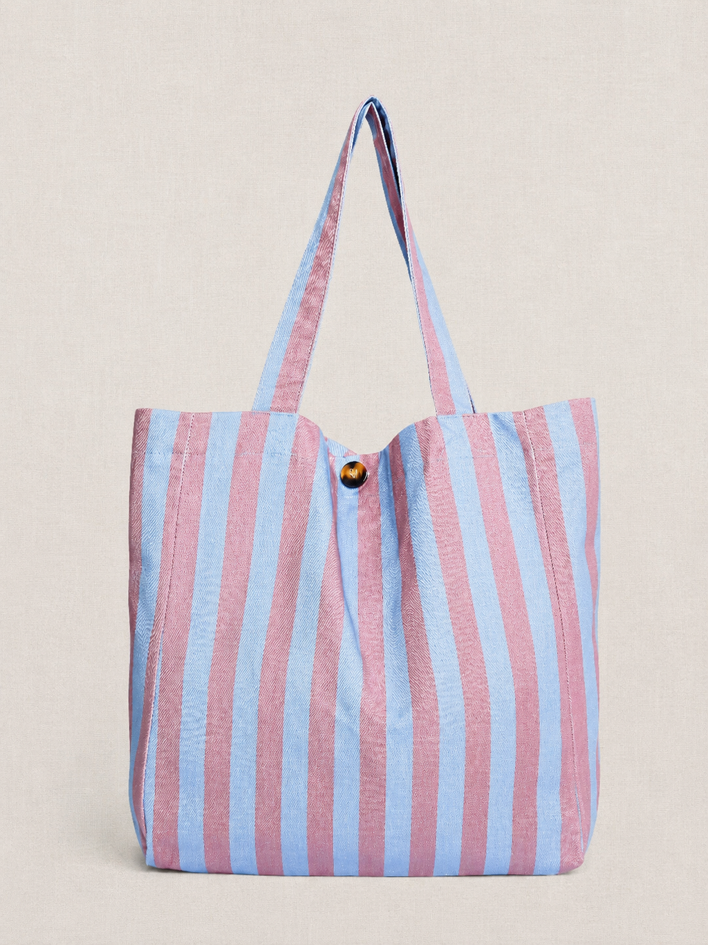 Mala Shopper às Riscas Rosa e Azul em Algodão
