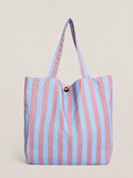 Mala Shopper às Riscas Rosa e Azul em Algodão