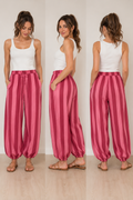 Calças às Riscas Rosa e Fúcsia com Bolsos