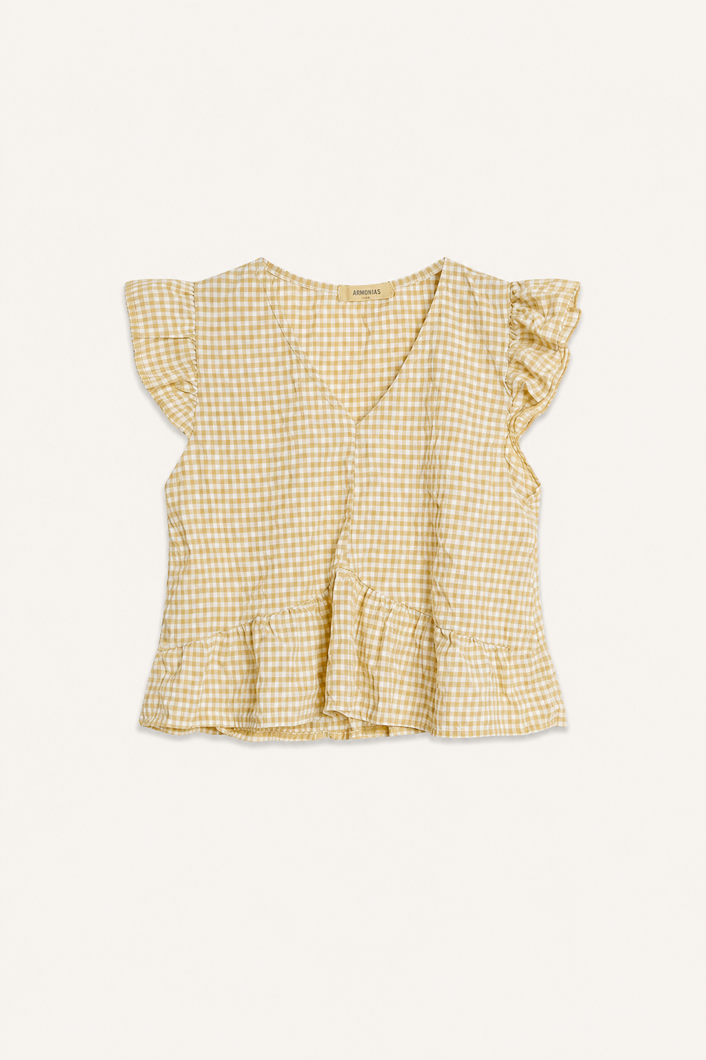 Blusa Xadrez Amarela com Folhos