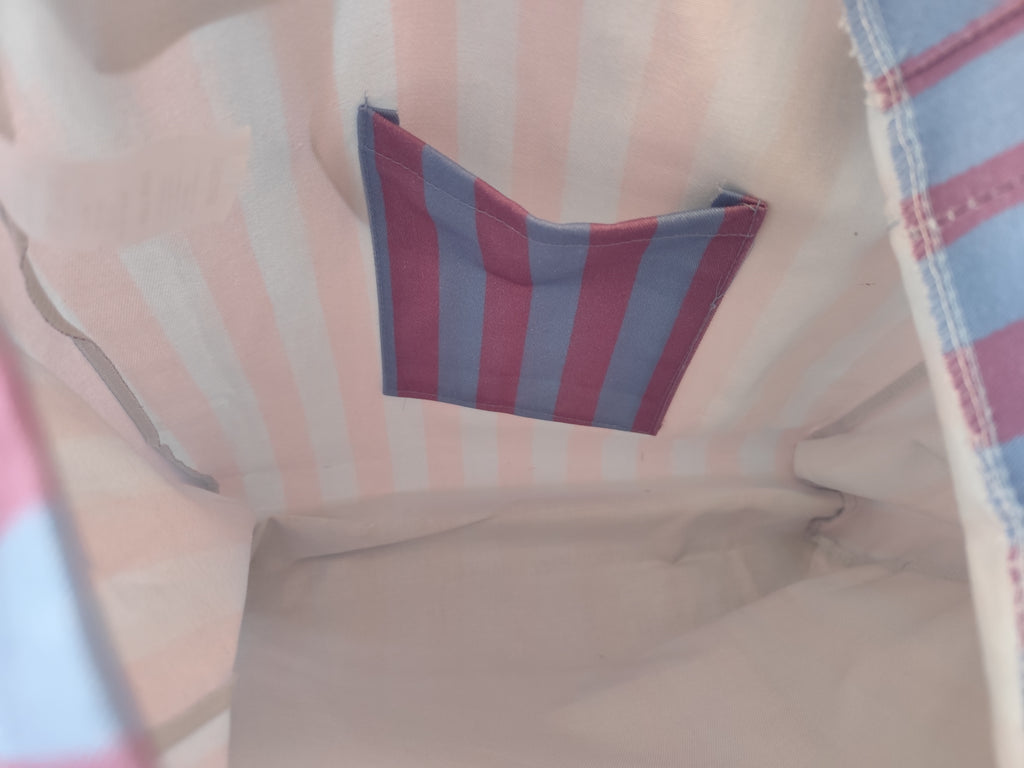 Mala Shopper às Riscas Rosa e Azul em Algodão